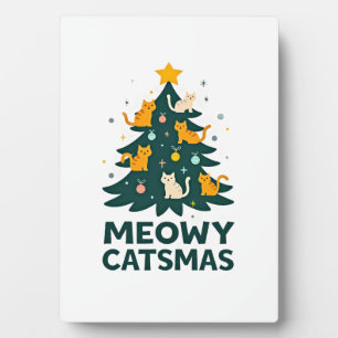 Meowy Catmas Cat Christmas Tree Xmas Funny Santa C Plaque