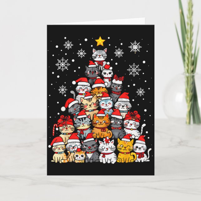 Meowy Catmas Cat Christmas Tree Xmas Girls Boys Fu Card (Front)