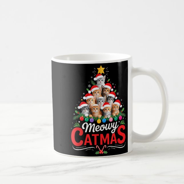 Meowy Catmas Cat Christmas Tree Xmas Girls Boys Fu Coffee Mug (Right)