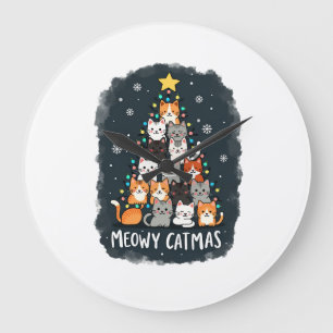 Meowy Catmas Cat Christmas Tree Xmas Girls Boys Fu Large Clock