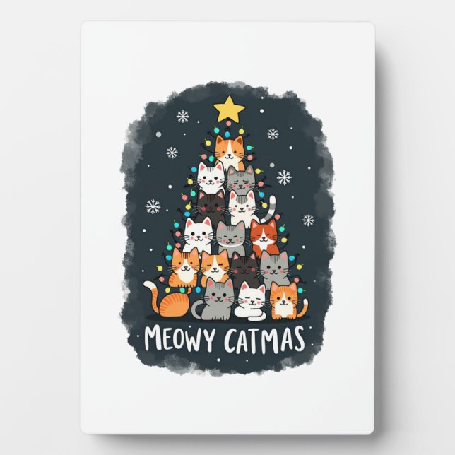 Meowy Catmas Cat Christmas Tree Xmas Girls Boys Fu Plaque (Front)