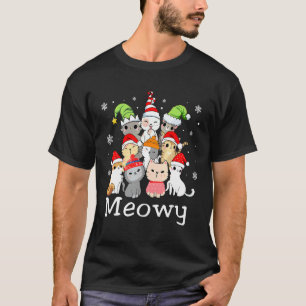 Meowy Catmas Cat Christmas Tree Xmas Girls Boys Fu T-Shirt