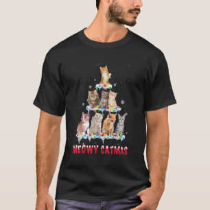 Meowy Catmas Cat Christmas Tree Xmas Girls Boys  S T-Shirt