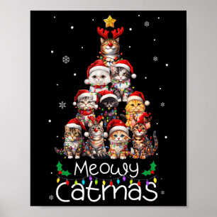 Meowy Catmas Cat Christmas Tree Xmas Holiday Men W Poster