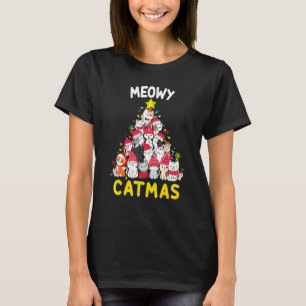 Meowy Catmas Cat Christmas Tree Xmas Kids Girls Bo T-Shirt
