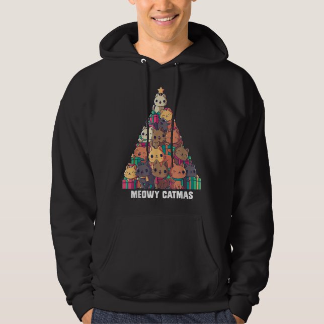 Meowy Catmas Cat Christmas Tree Xmas Kitten Hoodie (Front)