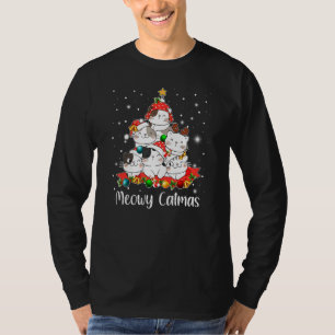 Meowy Catmas Cat Christmas Tree Xmas Santa Cat T-Shirt