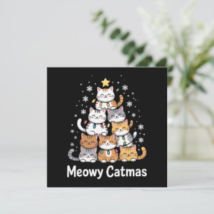 Meowy Catmas Cat Christmas Tree Xmas Santa Holiday Card