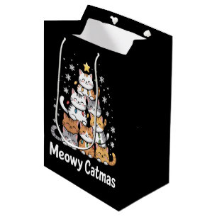 Meowy Catmas Cat Christmas Tree Xmas Santa Medium Gift Bag