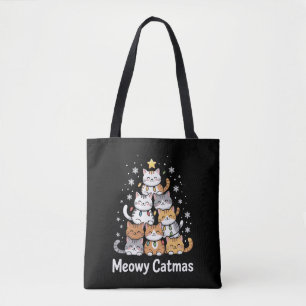 Meowy Catmas Cat Christmas Tree Xmas Santa Tote Bag