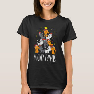 Meowy Catmas Cat Christmas Tree Xmas Women Girls T-Shirt