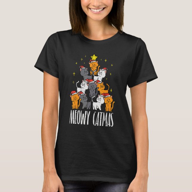 Meowy Catmas Cat Christmas Tree Xmas Women Girls T-Shirt (Front)