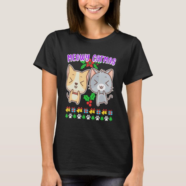 Meowy Catmas cat owner kitten cat T-Shirt (Front)