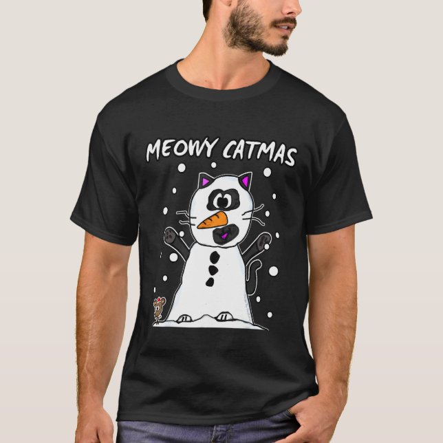 Meowy Catmas Cat Snowman Mouse Snow Christmas 2021 T-Shirt (Front)