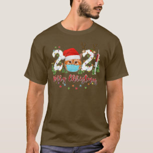 Meowy Catmas Cat Wear Mask hat santa merry Christm T-Shirt