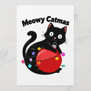 Meowy Catmas - Cat with Christmas ornament Invitation