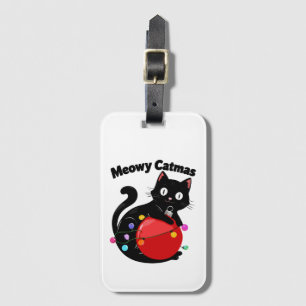 Meowy Catmas - Cat with Christmas ornament Luggage Tag
