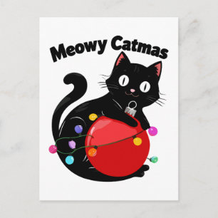 Meowy Catmas - Cat with Christmas ornament Postcard