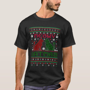 Meowy Catmas Christmas Cat Kitties buffalo plaid T-Shirt