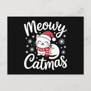 Meowy Catmas Christmas Cat Santa Hat Scarf Xmas Holiday Postcard