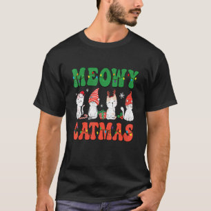 Meowy Catmas Christmas Cute Kitten Cat Santa Hat X T-Shirt