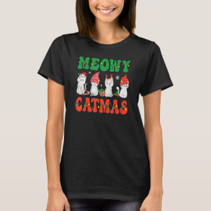 Meowy Catmas Christmas Cute Kitten Cat Santa Hat X T-Shirt