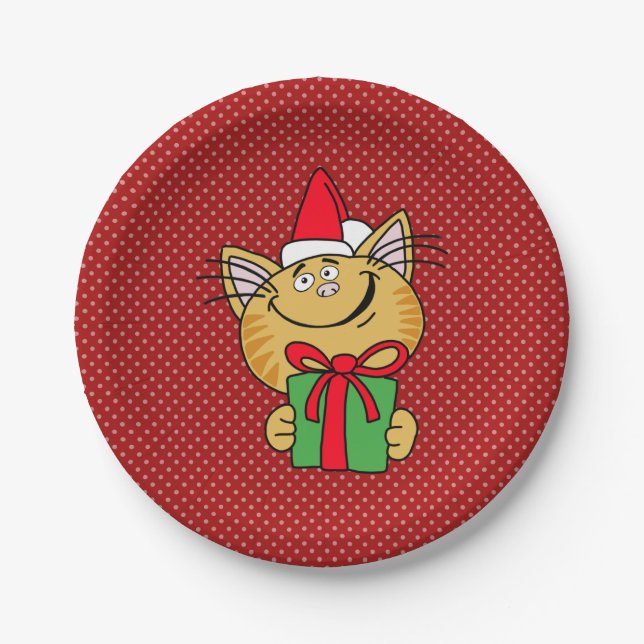 Meowy Catmas Chrustmas Cat Paper Plates (Front)