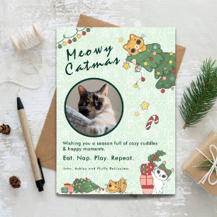 Meowy Catmas   Cute Cat Christmas Photo Holiday Card