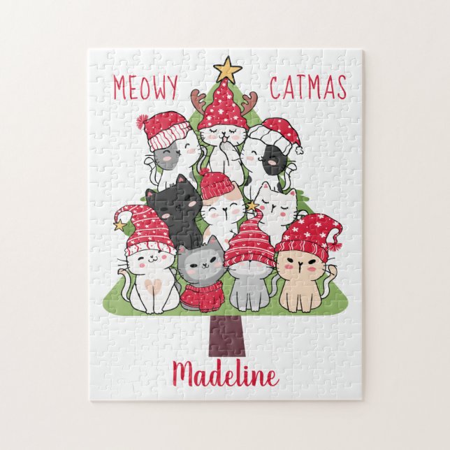Meowy Catmas Cute Cat Christmas Tree  Jigsaw Puzzle (Vertical)