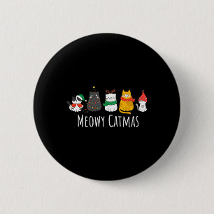 Meowy Catmas Cute Cat Santa Hat Christmas Kitten X 6 Cm Round Badge