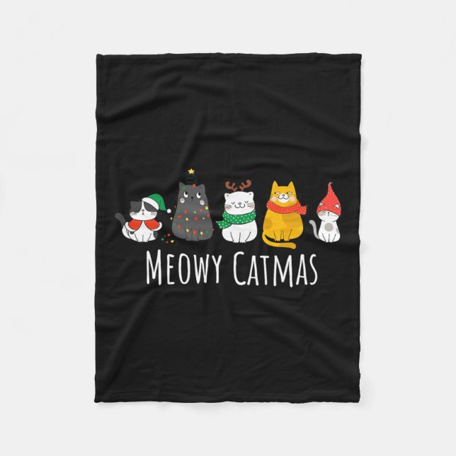 Meowy Catmas Cute Cat Santa Hat Christmas Kitten X Fleece Blanket (Front)