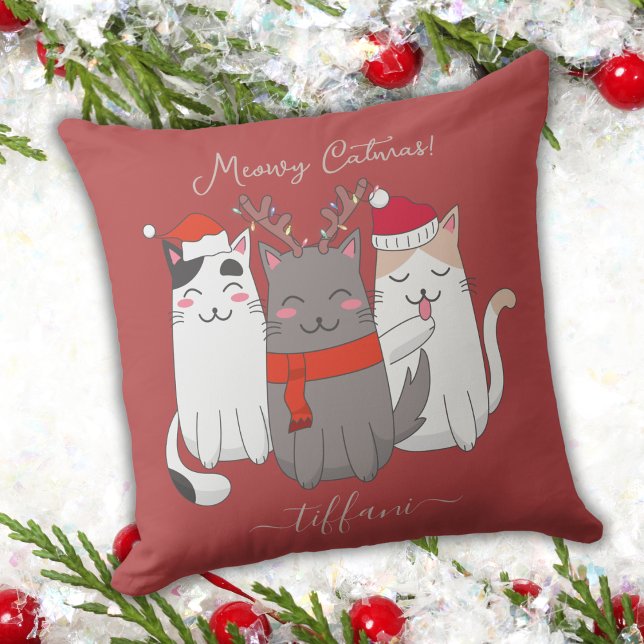 Meowy Catmas Cute Christmas Cats Custom Cushion (Creator Uploaded)