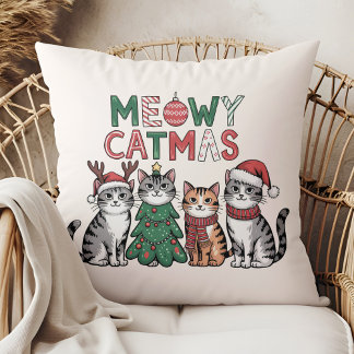 Meowy Catmas Cute Christmas Cats - Holiday Decor Cushion