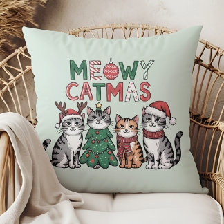 Meowy Catmas Cute Christmas Cats - Holiday Decor Cushion
