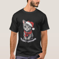 Meowy Catmas Cute Grey Kitten in Santa hat Merry C