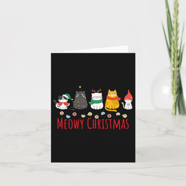 Meowy Catmas Cute Kitten Cat Santa Hat Xmas Holida Card (Front)