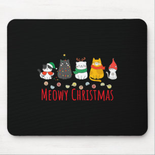 Meowy Catmas Cute Kitten Cat Santa Hat Xmas Holida Mouse Pad
