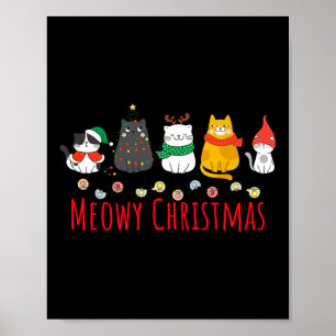 Meowy Catmas Cute Kitten Cat Santa Hat Xmas Holida Poster