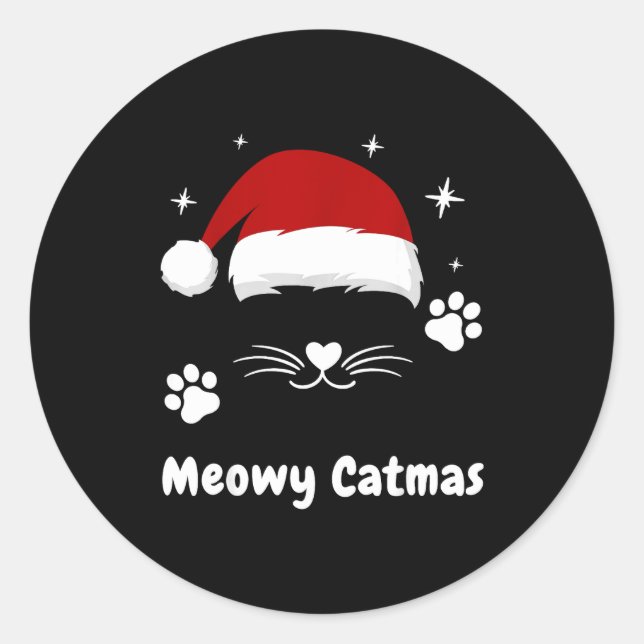 Meowy Catmas Cute Kitten Cats Santa Hat Christmas  Classic Round Sticker (Front)