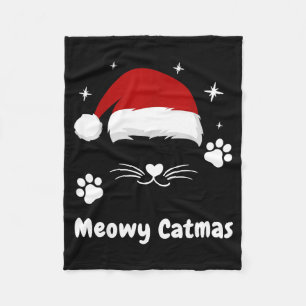 Meowy Catmas Cute Kitten Cats Santa Hat Christmas  Fleece Blanket