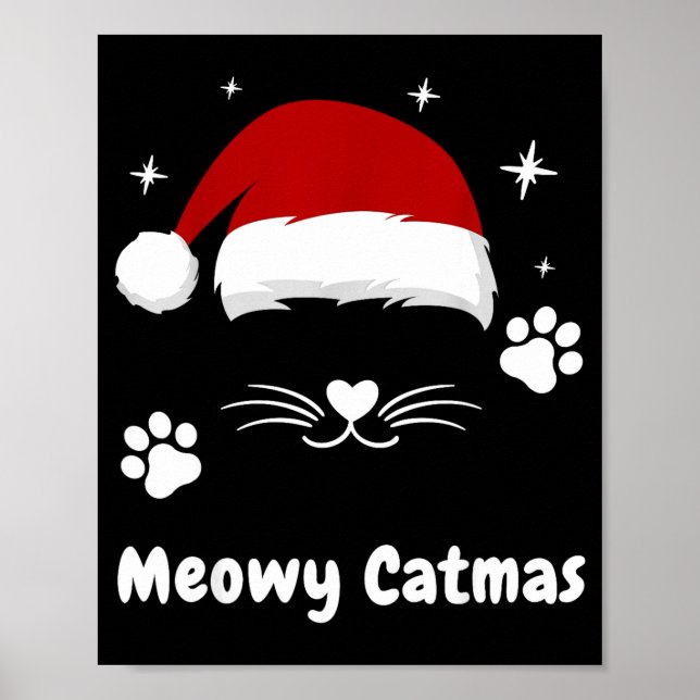 Meowy Catmas Cute Kitten Cats Santa Hat Christmas  Poster (Front)