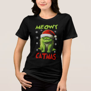 Meowy Catmas Funny Cat Christmas Gifts Cat Lovers Tri-Blend Shirt