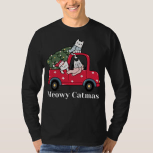 Meowy Catmas Funny Christmas Cat Red Truck T-Shirt