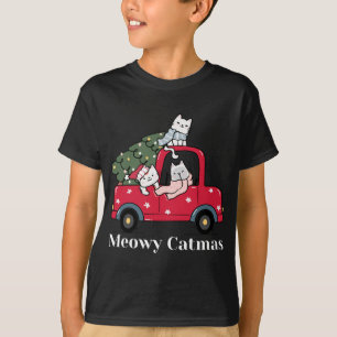 Meowy Catmas Funny Christmas Cat Red Truck T-Shirt