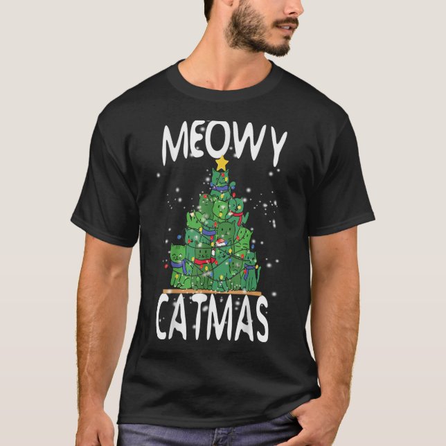 Meowy Catmas Funny Christmas Cat Tree Kids Girls B T-Shirt (Front)