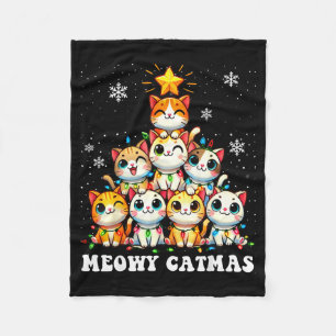 Meowy Catmas Funny Christmas Tree Lights Cute Cat Fleece Blanket
