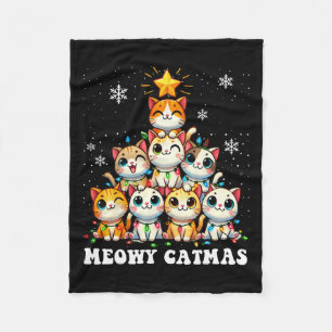 Meowy Catmas Funny Christmas Tree Lights Cute Cat Fleece Blanket