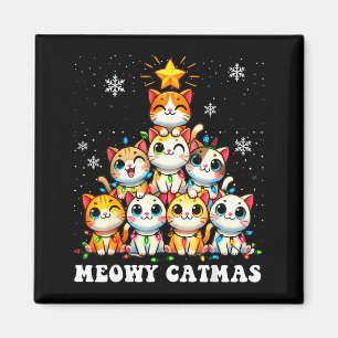 Meowy Catmas Funny Christmas Tree Lights Cute Cat  Magnet