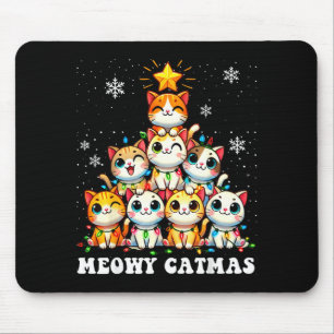 Meowy Catmas Funny Christmas Tree Lights Cute Cat  Mouse Pad