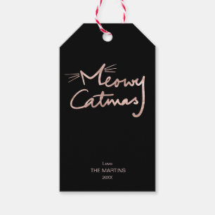Meowy Catmas Funny Faux Rose Gold Cat Christmas Gift Tags